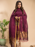 Maroon Cotton Linen 2-Piece Set Kurti & Dupatta (UNSTITCHED) - 001