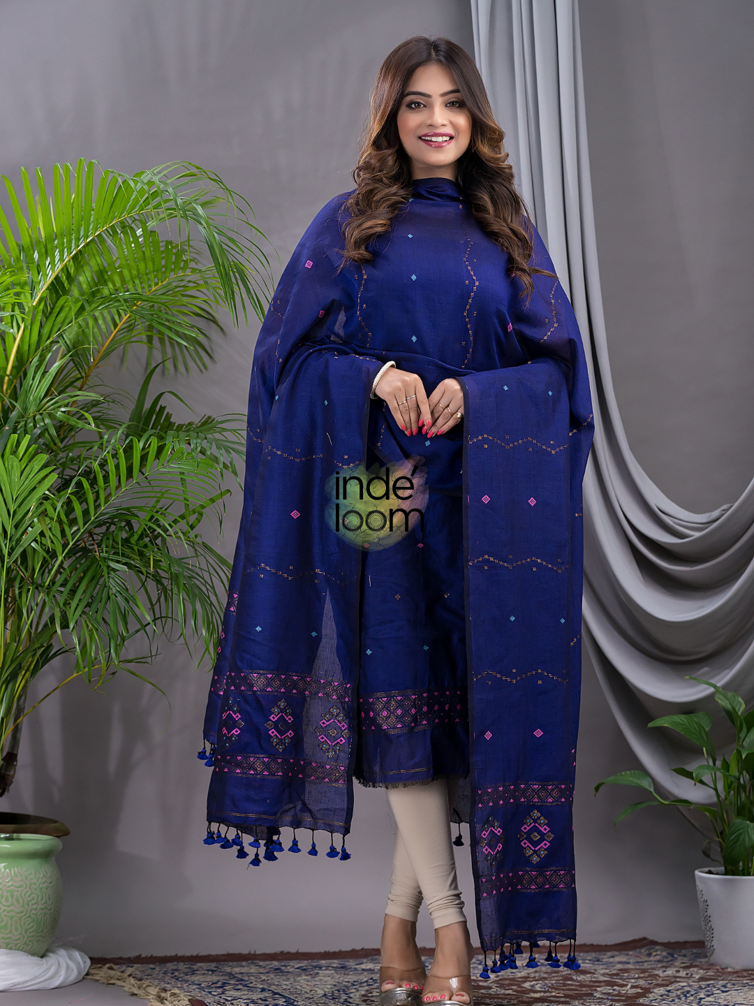 Handwoven Jamdani Silk Cotton Kurti  |  Sapphire Blue