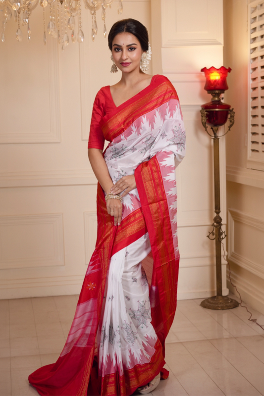 Ilkal Kasuti Embroidery Saree I Snow White