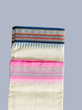 Blue and Pink Handloom Vidarbha Tussar Silk Saree with Multicolor Contrast Border -011