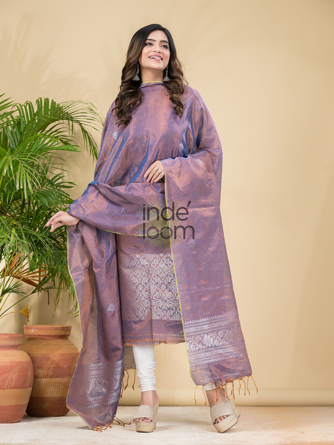 Handwoven Jamdani Linen Kurti  |  Royal Purple