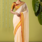 Pure Handloom Cotton Saree | White and Gold | Plain Body with Ribbon border