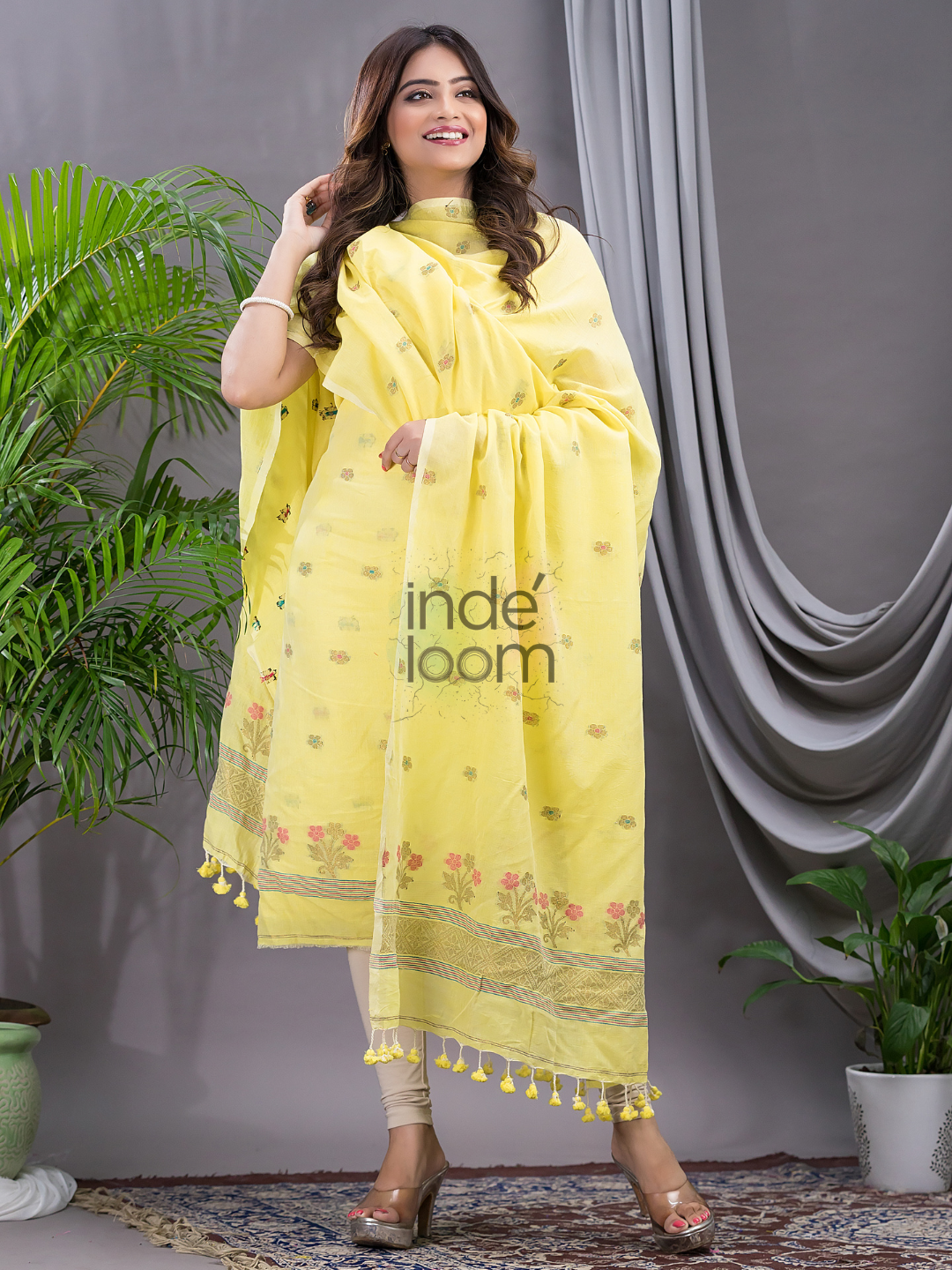 Handwoven Jamdani Silk Cotton Kurti  |  Sun Yellow