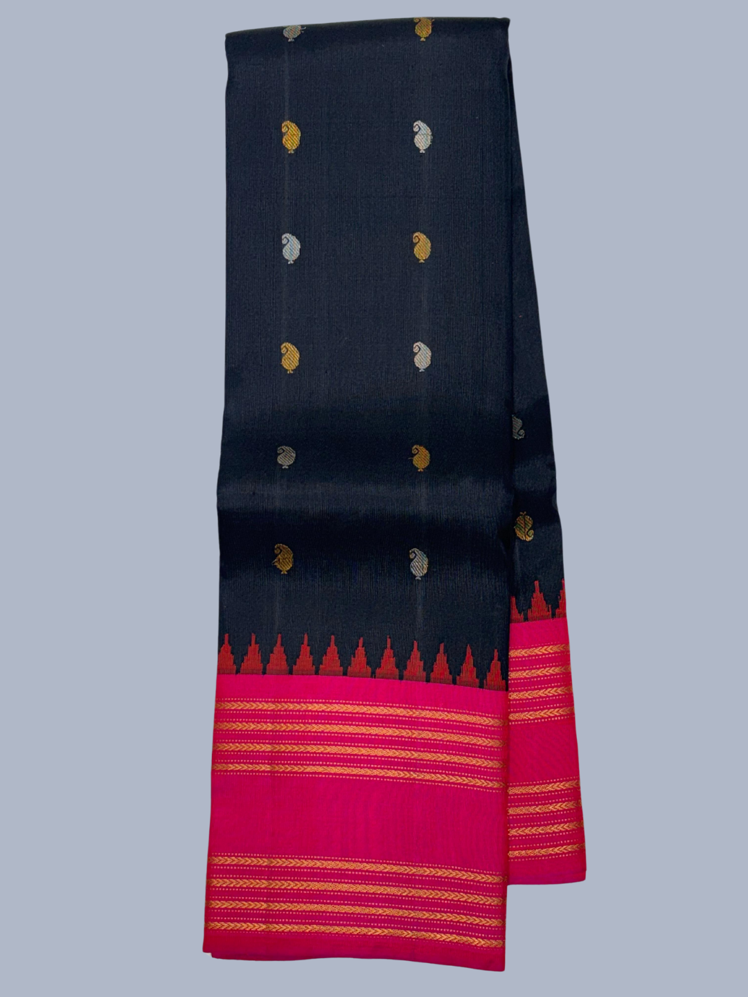 Rich Black and Pink Border Pure Handwoven Gadwal Silk Saree -203