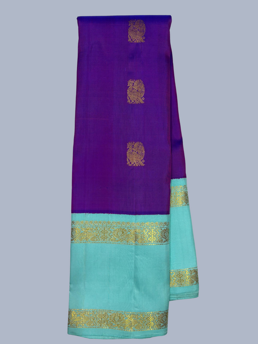 Pure Handwoven Gadwal Silk Saree With Sea Blue - 028