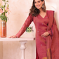 Dusty Maroon | Handloom Jamdani Linen Unstitched 2-Piece Kurti | Benaras Design