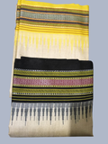 Light Yellow and Black Handloom Vidarbha Tussar Silk Saree with Multicolor Contrast Border -015