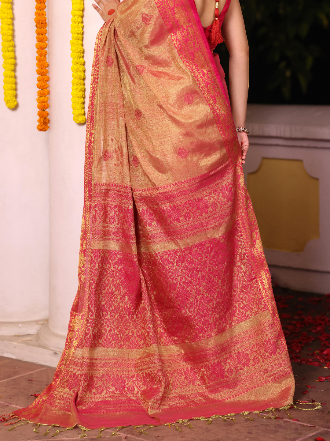 Tissue Silk Jamdani Saree With Rich Pinkish-Red - 113