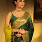 Pure Handloom Korvai Saree | Teal Peacock and Dark Green