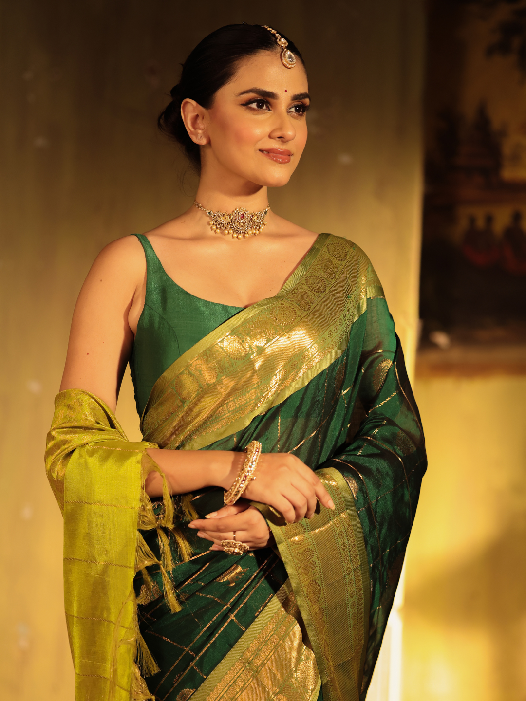 Pure Handloom Korvai Saree | Teal Peacock and Dark Green