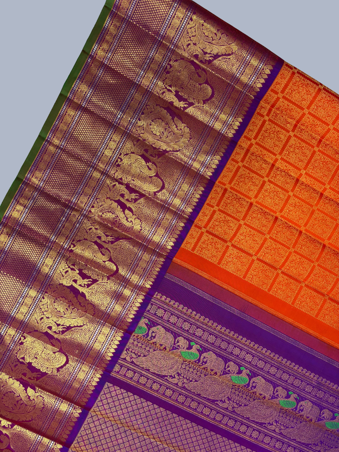Pure Handwoven Gadwal Silk Saree Fire Orange - 027
