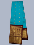Pure Handwoven Gadwal Silk Saree With Sea Blue - 011