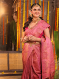 Rajani Rekha - Royal Rani pink silk with floral vine zari