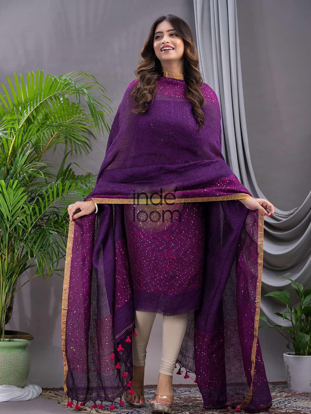 Deep Violet | Handloom Jamdani Linen Unstitched 2-Piece Kurti