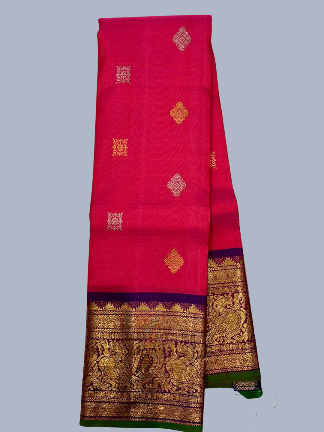 Pure Handwoven Gadwal Silk Saree In Hot Pink -209