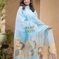 Sky Blue | Handloom Jamdani Muslin Unstitched 2-Piece Kurti | Paithani Design