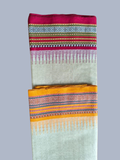 Deep Pink and Yellow Handloom Vidarbha Tussar Silk Saree with Multicolor Contrast Border -009