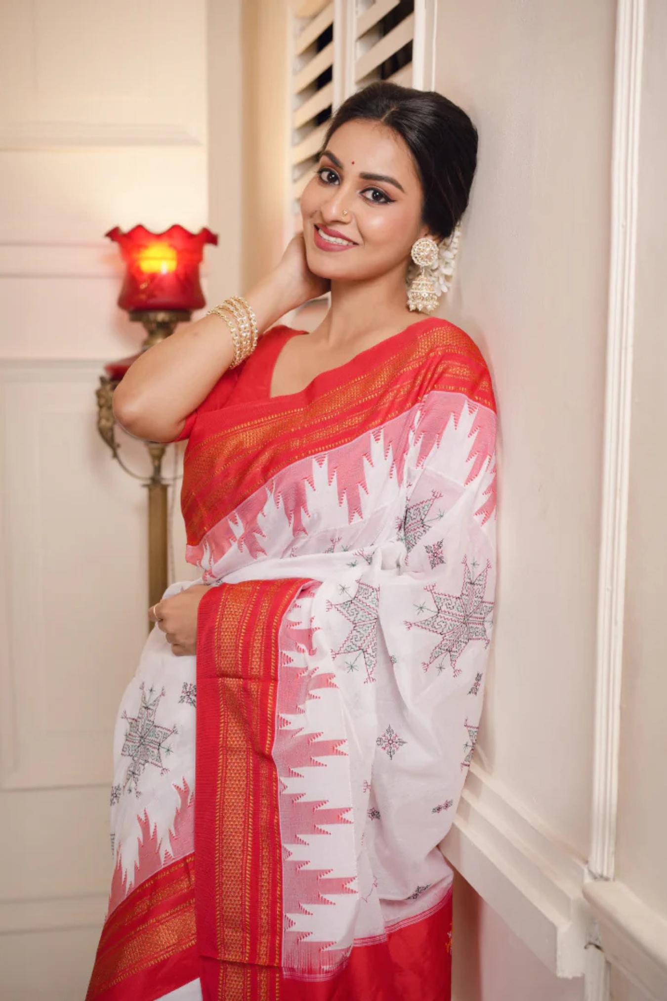 Ilkal Kasuti Embroidery Saree I With Snow White