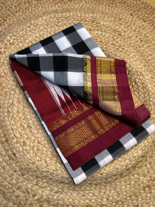 Ilkal Mercerized Cotton Saree with Maroon & Zari Border - 068