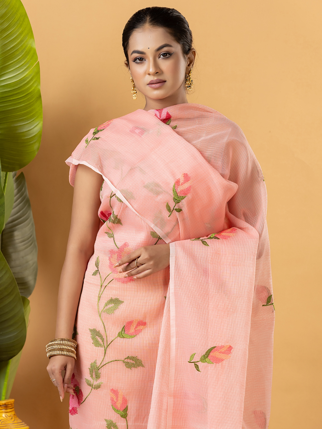 Classic Kota Doria Cotton Unstitched 2-Piece Kurti | Peach
