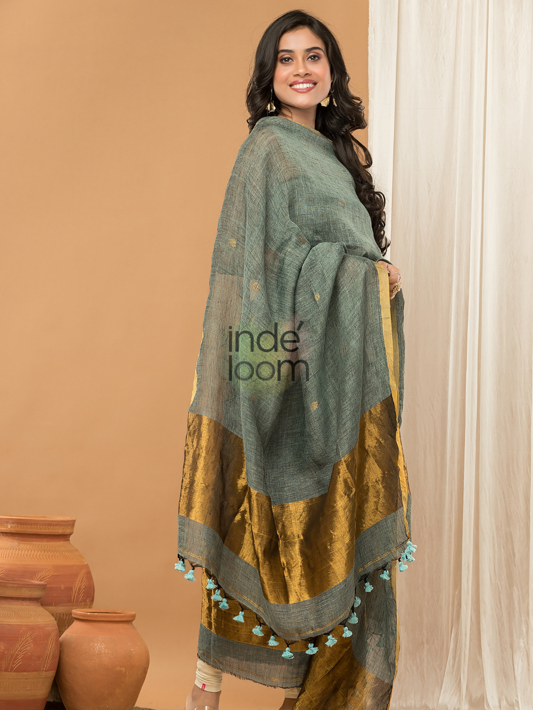 Ash Fern | Handloom Jamdani Linen Unstitched 2-Piece Kurti