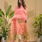 Flame Coral | Handloom Jamdani Muslin Unstitched 2-Piece Kurti | Paithani Design