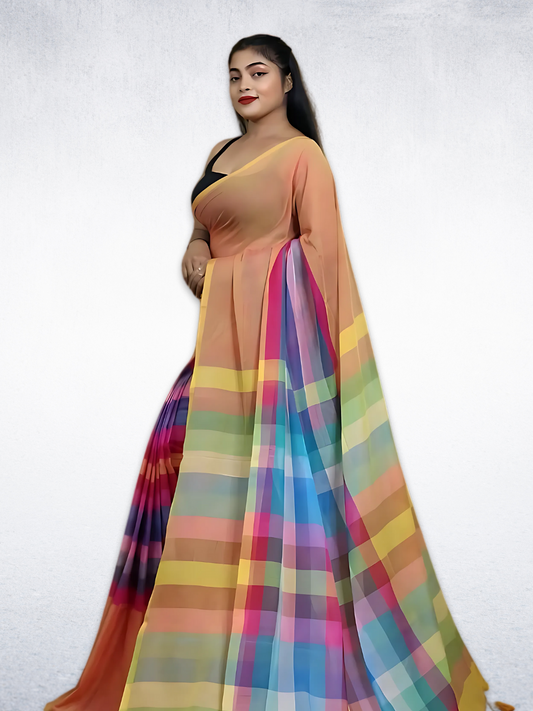 Handloom Mul Cotton Saree With Orange -020