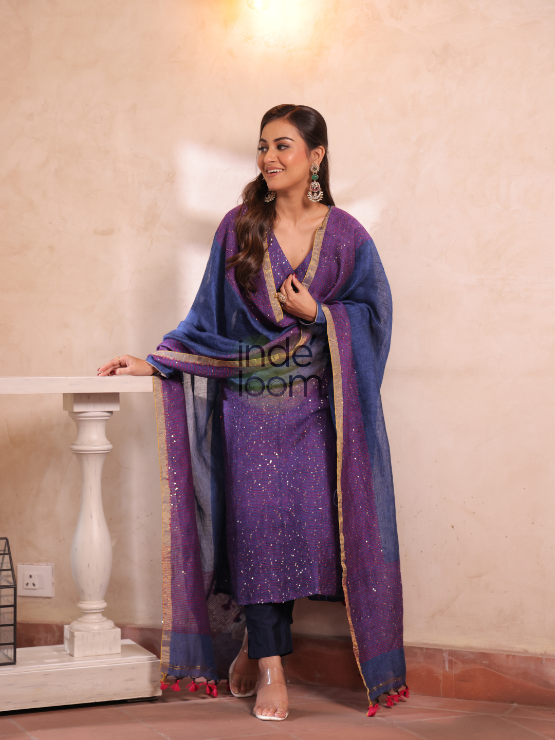 Deep Amethyst | Handloom Jamdani Linen Unstitched 2-Piece Kurti