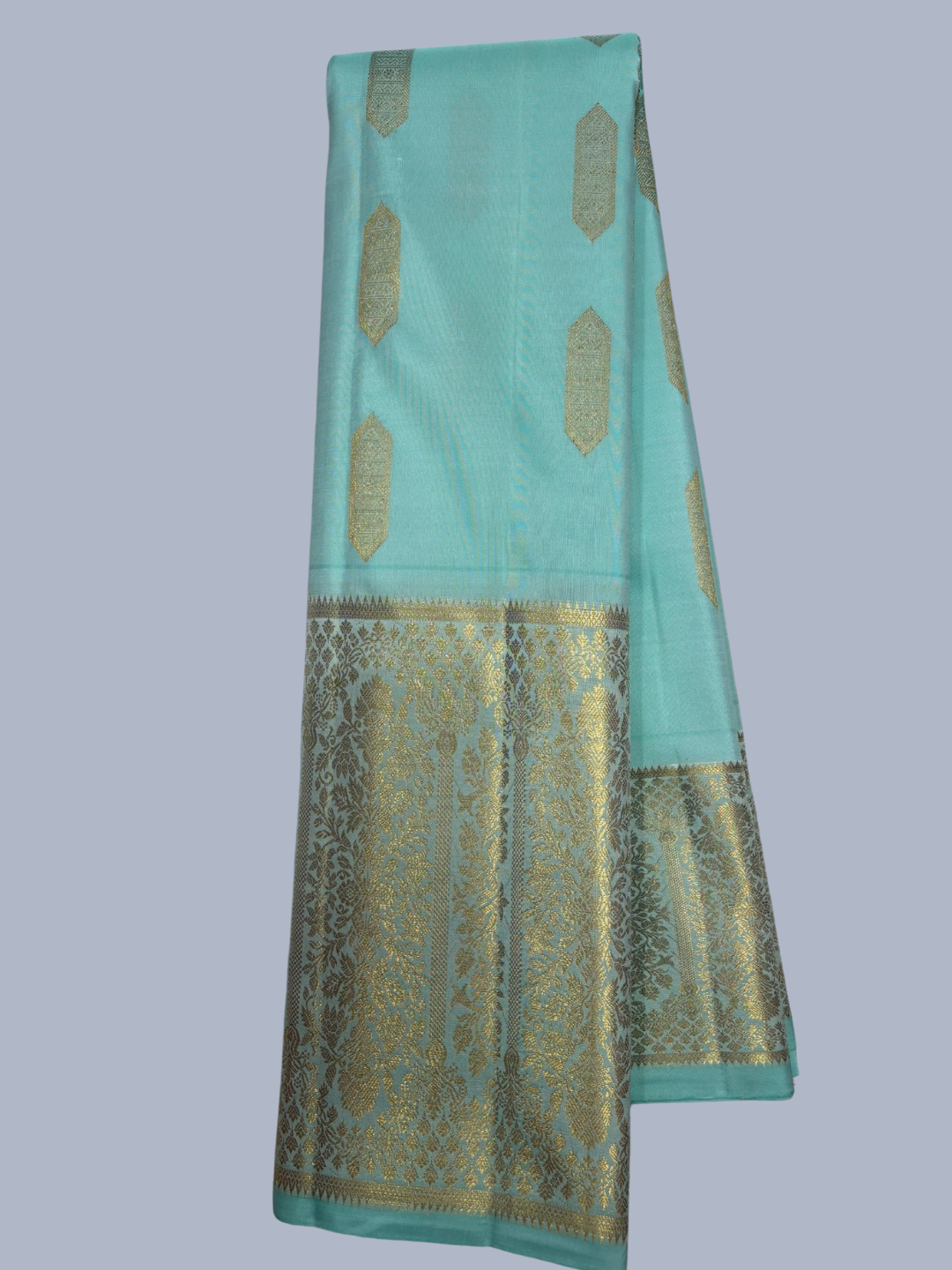 Pure Handwoven Kanchi Silk Saree In Sky Blue-039