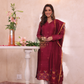 Dark Ruby | Handloom Jamdani Linen Unstitched 2-Piece Kurti