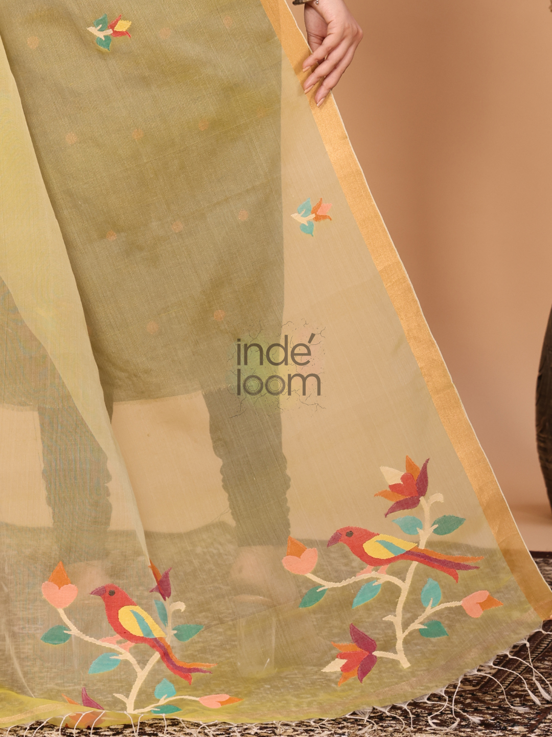 Pure Handloom Muslin Jamdani Dupatta With Pale Yellow  - 001