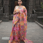 Hand Made Jamdani Saree With Coral Orange- 060