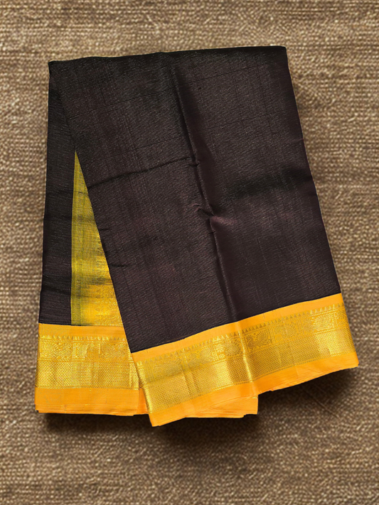Pure Handloom Korvai Saree | Soft Black and Sun Yellow