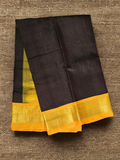 Pure Handloom Korvai Saree | Soft Black and Sun Yellow