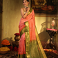 Pure Handloom Korvai Saree | Coral Pink and Leaf Green