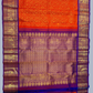 Handwoven Pure Gadwal Silk Saree  |  Coral Red