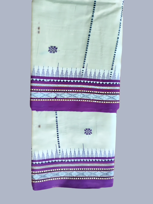 Grape Purple Handloom Vidarbha Tussar Silk Saree with Multicolor Contrast Border -004