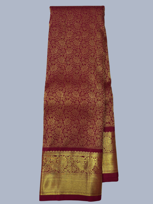Pure Handwoven Gadwal Silk Saree With Blood Red -035