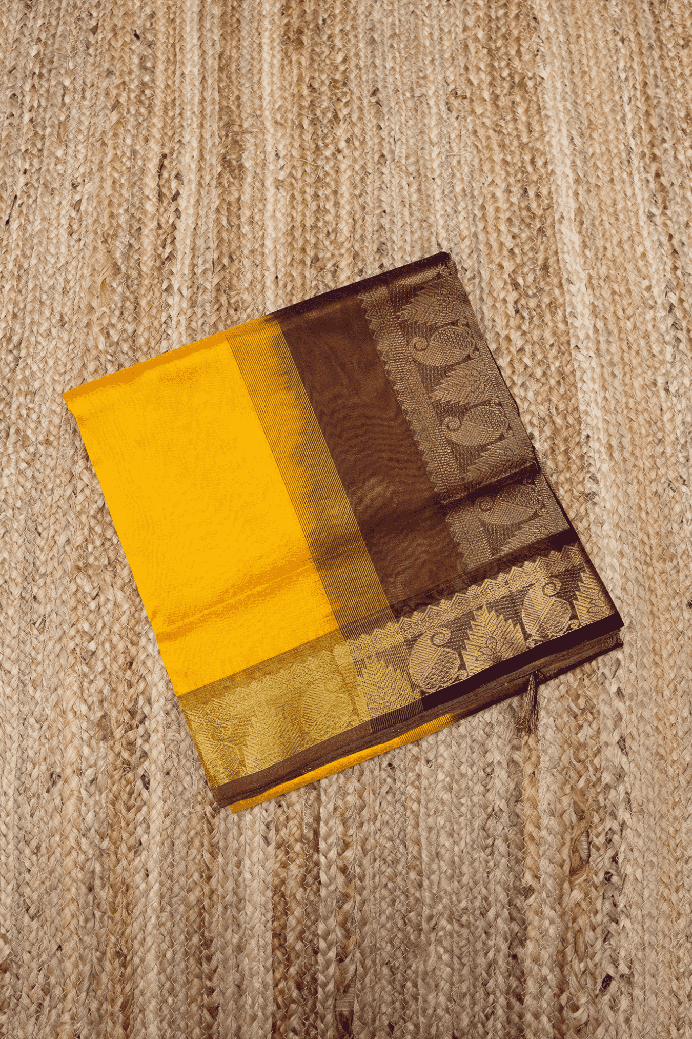 Pure Handloom Korvai Saree | Golden Yellow and Brown