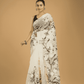 Kota Doria Handpainted Saree With Pearl White - 007 - indeloom