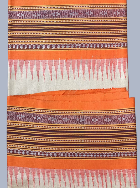 Papaya Orange Handloom Vidarbha Tussar Silk Saree with Multicolor Contrast Border -131