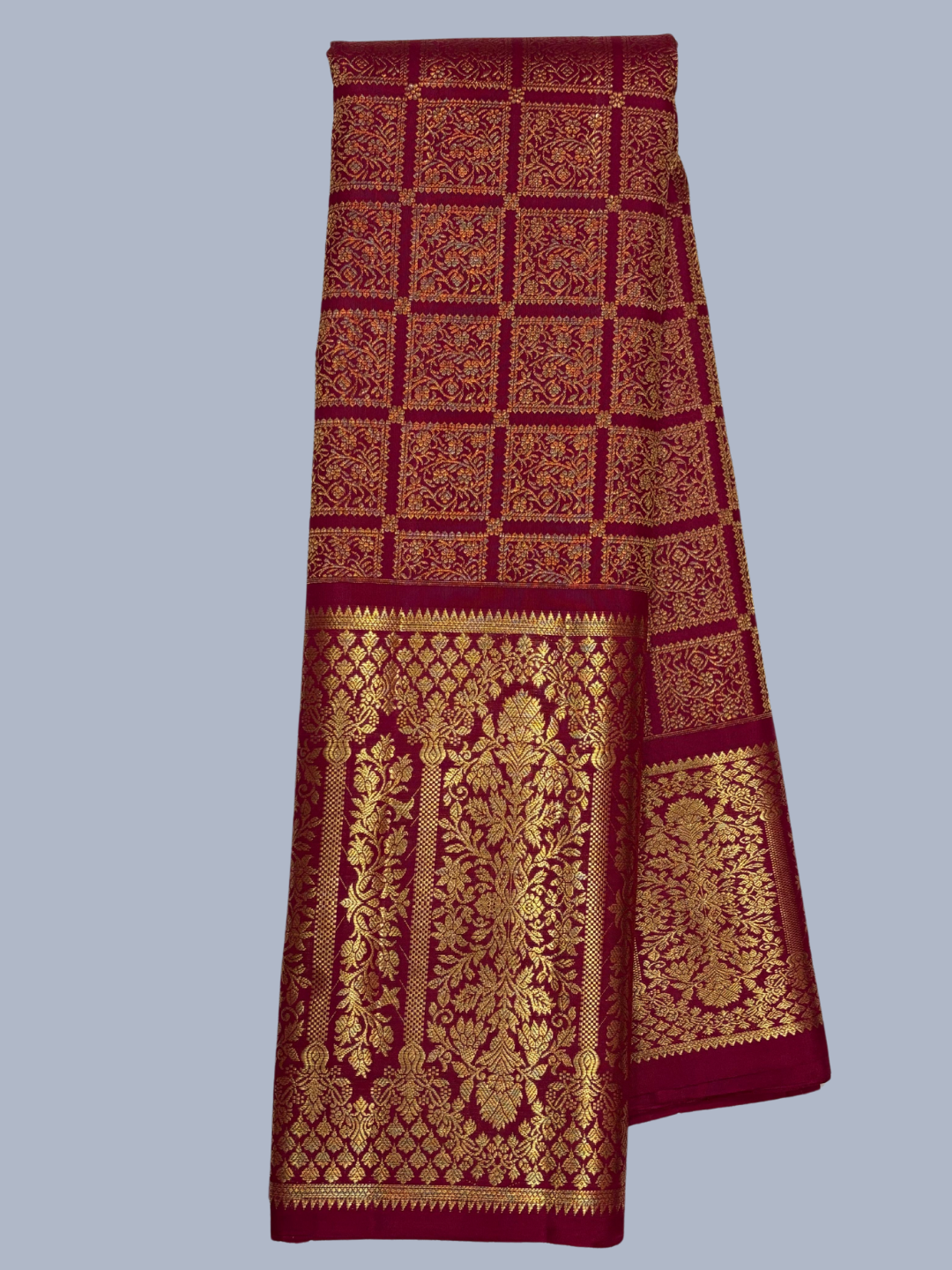 Pure Handwoven Kanchi Silk Saree In Coral Pink -216