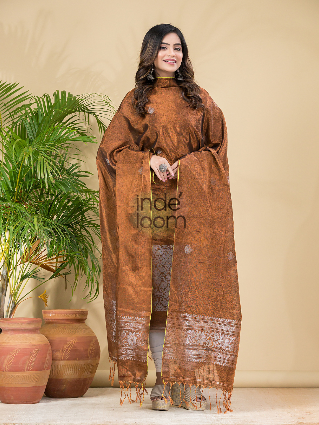 Handwoven Jamdani Muslin Kurti  |  Chocolate Brown