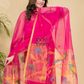 Hot Magenta | Handloom Jamdani Muslin Unstitched 2-Piece Kurti | Paithani Design