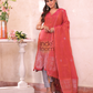 Rose Red Tissue Linen Silver Zari Jamdani 2-Piece Set Kurti & Dupatta (UNSTITCHED) - 301