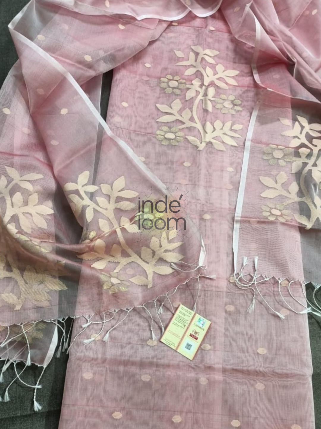 Muslin Jamdani 2-Piece Set Kurti & Dupatta (UNSTITCHED) - Light Pink-918