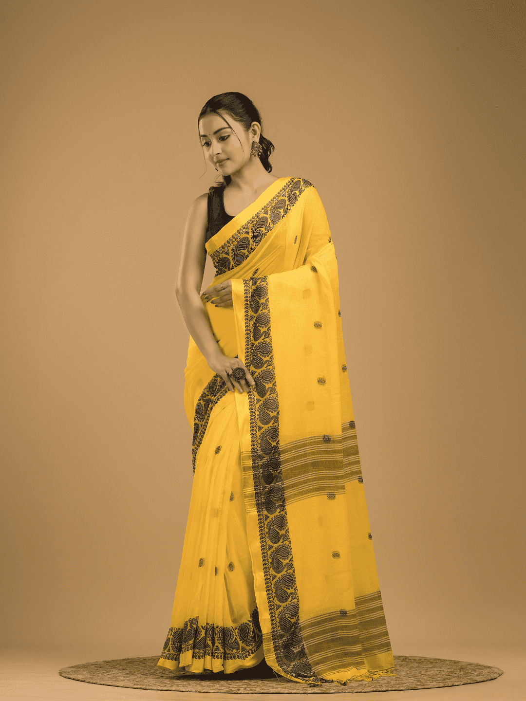 Bright Yellow Jamdani Saree - 035 - indeloom