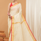 Linen Sequin Jamdani Saree With Cream White - 002
