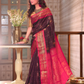 Pure Handloom Korvai Saree | Dark Brown and Rani Pink