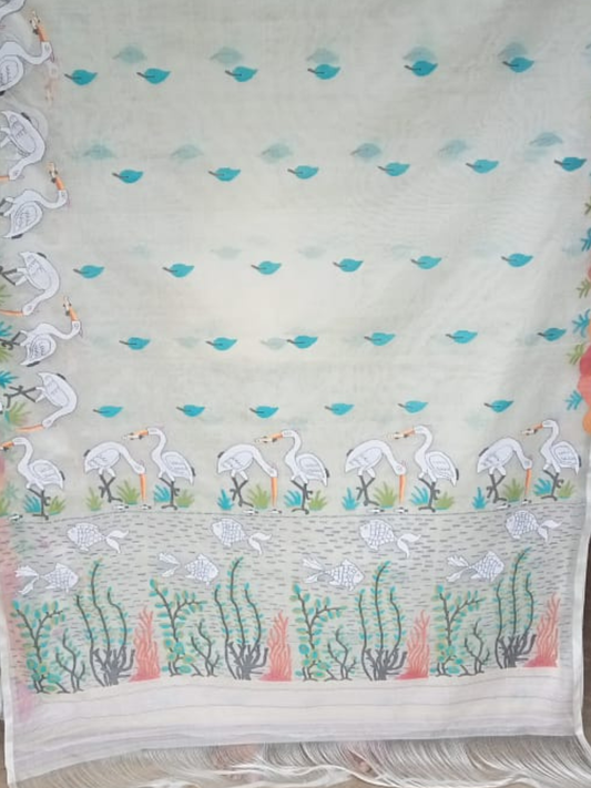 Handwoven Pure Jamdani Cotton Saree  |  Cream Beige